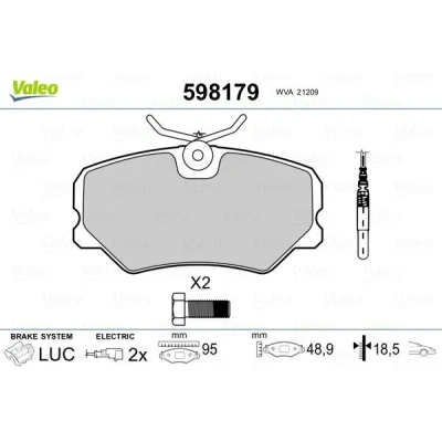 Bilde av VALEO 598179 Bremseklosser framaksel inkl. slitasjevarselkontakt med sikringsskruesett, uten antiskrike blikk PEUGEOT: 307 SW, 207 CC