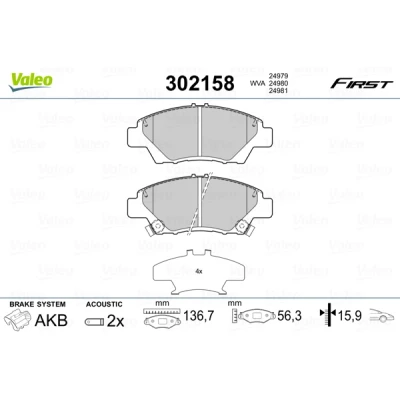 Bilde av VALEO 302158 Bremseklosser FIRST framaksel inkl. slitasjevarselkontakt med antihyle blikk HONDA: Insight II Hatchback, JAZZ 3, 4