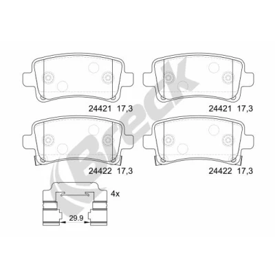 Bilde av BRECK 24421 00 704 20 Bremseklosser med akustisk slitasjevarsel kolbleklips tilbehør OPEL: Insignia A Sports Tourer, Hatchback