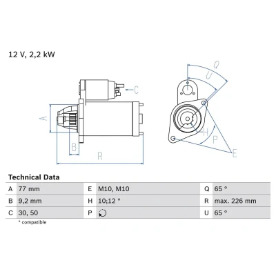 Bilde av BOSCH 0 986 022 740 Starter 12 2,2 12, 10 MITSUBISHI: L200 III Pick up, PAJERO 3