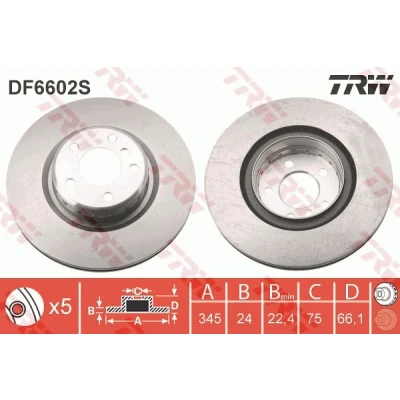 Bilde av TRW DF6602S Bremseskiver 345 24 5 120 ventilert, todelt bremseskive høy karbon BMW: 3 Sedan, 2 Coupé, 4 Coupé