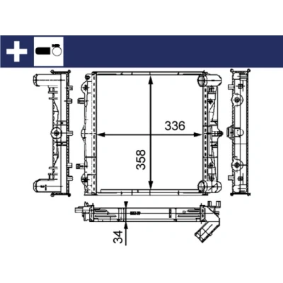 Bilde av MAHLE ORIGINAL CR 383 000S Radiator 355 350 32 med holder, tilbehør klammer Kjøleribber loddet PORSCHE: 911 Coupé, Boxster