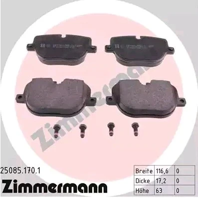 Bilde av ZIMMERMANN 25085.170.1 Bremseklosser klargjort for slitasjeindikator med skruer Bildet viser leveranseinnholdet LAND ROVER: Range Rover Sport