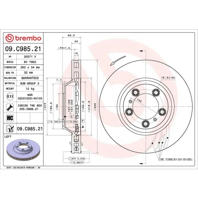 Bilde av BREMBO 09.C985.21 Bremseskiver 350 34 5 innvendig ventilert belagt høy karbon med skruer