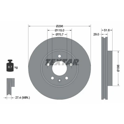 Bilde av TEXTAR PRO+ 92165405 Bremseskiver 296 29 05/06 115 innvendig ventilert belagt høy karbon uten hjulfestebolt, hjulnav CHEVROLET: Captiva