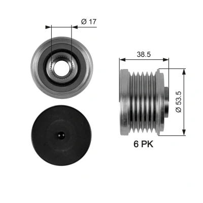 Bilde av GATES OAP7055 Frihjul Dynamo 38,5 FleetRunner Micro V Stretch Fit BMW: 1 Hatchback, 5 Touring, Sedan