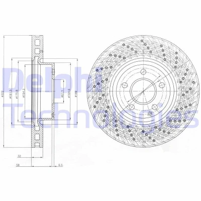 Bilde av DELPHI BG9076C Bremseskiver 322 32 5 ventilert belagt høy karbon uten hjullager, ABS sensorring MERCEDES BENZ: E Klasse T modell