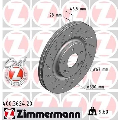 Bilde av ZIMMERMANN COAT Z 400.3624.20 Bremseskiver 330 28 7/5 5 112 innvendig ventilert, hullet belagt høy karbon MERCEDES BENZ: C Klasse Sedan