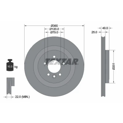 Bilde av TEXTAR 92293003 Bremseskiver 365 25 05/06 120 innvendig ventilert belagt uten hjulfestebolt, hjulnav LAND ROVER: Range Rover Sport, 4