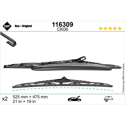 Bilde av Vindusvisker Swf 116309 525, 475mm foran Bøyleviskeblad med spoiler for venstreratt VOLKSWAGEN: Golf 4, 4 Variant, Bora Sedan