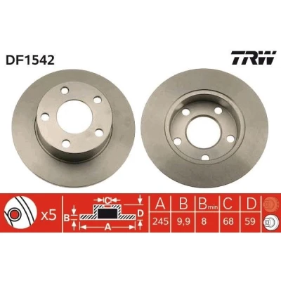Bilde av TRW DF1542 Bremseskiver 245 9,9 5 112 fullt ut spraylakkert AUDI: 100 C3 Sedan
