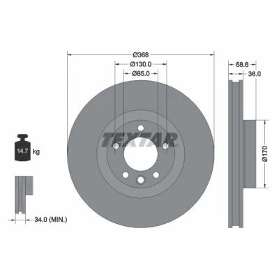 Bilde av TEXTAR PRO 92213603 Bremseskiver 368 36 05/06 130 innvendig ventilert belagt uten hjulfestebolt, hjulnav PORSCHE: Cayenne, VOLKSWAGEN: Touareg I