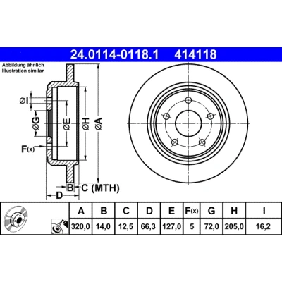 Bilde av ATE 24.0114 0118.1 Bremseskiver 320,0 14,0 5 127,0 fullt ut belagt JEEP: Commander