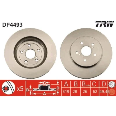 Bilde av TRW DF4493 Bremseskiver 319 28 5 114,3 ventilert spraylakkert LEXUS: RX II