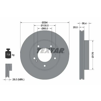 Bilde av TEXTAR PRO 92203203 Bremseskiver 294 28 05/07 130 innvendig ventilert belagt uten hjulfestebolt, hjulnav SSANGYONG: Rexton / 2