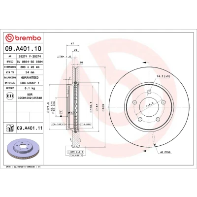 Bilde av BREMBO COATED DISC LINE 09.A401.11 Bremseskiver 303 26 5 innvendig ventilert belagt