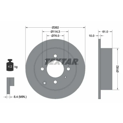 Bilde av TEXTAR 92130900 Bremseskiver 262 10 04/07 114,3 fullt ut uten hjulfestebolt, hjulnav KIA: Optima / K5, HYUNDAI: Matrix