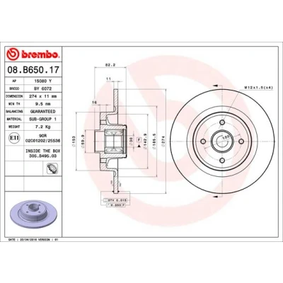Bilde av BREMBO 08.B650.17 Bremseskiver 274, 274 11 4 fullt ut med ABS senorring, hjullagersett RENAULT: GRAND SCENIC 2