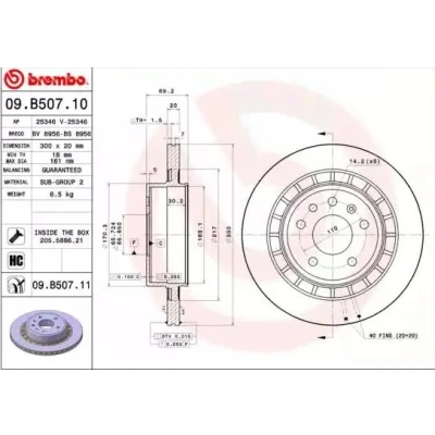 Bilde av BREMBO COATED DISC LINE 09.B507.11 Bremseskiver 300 20 5 innvendig ventilert belagt høy karbon med skruer SAAB: 9 Stasjonsvogn, Sedan