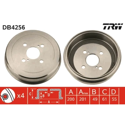 Bilde av TRW DB4256 Bremsetrommel 235,5 TOYOTA: Corolla VIII Sedan, Stasjonsvogn, Liftback