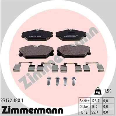 Bilde av ZIMMERMANN 23172.180.1 Bremseklosser med skruer Bildet viser leveranseinnholdet, fjær RENAULT: Scénic 1, CLIO 2, Megane I Grandtour