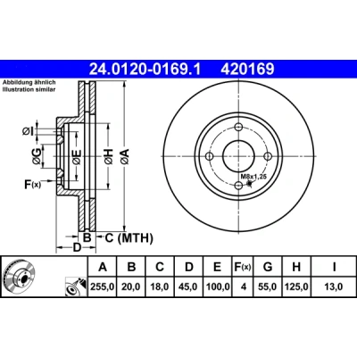 Bilde av ATE 24.0120 0169.1 Bremseskiver 255,0 20,0 4 100,0 ventilert belagt MAZDA: MX 5 I, 2