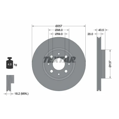 Bilde av TEXTAR PRO 92068503 Bremseskiver 257 20 04/08 98 innvendig ventilert belagt uten hjulfestebolt, hjulnav FIAT: Punto II Hatchback, Doblo I Cargo