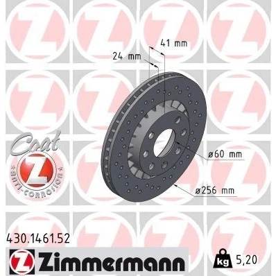 Bilde av ZIMMERMANN SPORT COAT Z 430.1461.52 Bremseskiver 256 24 7/4 4 100 utvendig ventilert, hullet belagt OPEL: Calibra A, Vectra A Sedan, Ascona C Sedan