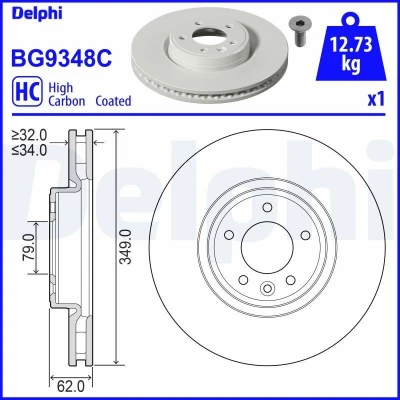 Bilde av DELPHI BG9348C Bremseskiver 349 34 5 ventilert belagt høy karbon uten hjullager, ABS sensorring LAND ROVER: Range Rover Sport, 4
