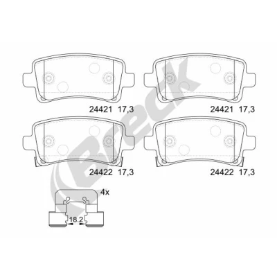 Bilde av BRECK 24421 00 704 10 Bremseklosser med akustisk slitasjevarsel kolbleklips tilbehør OPEL: Insignia A Sports Tourer, Hatchback