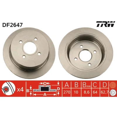 Bilde av TRW DF2647 Bremseskiver 270 10 4 108 fullt ut spraylakkert FORD: Escort 6, 5