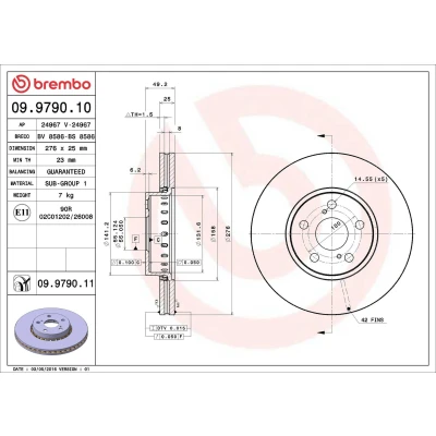Bilde av BREMBO COATED DISC LINE 09.9790.11 Bremseskiver 276 25 5 innvendig ventilert belagt TOYOTA: Avensis I Stasjonsvogn, Sedan