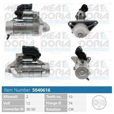 Bilde av MEAT &amp; DORIA 5040616 Starter 12V 2kW 10 30 50 74mm TOYOTA: Yaris II Hatchback, Auris Hatchback