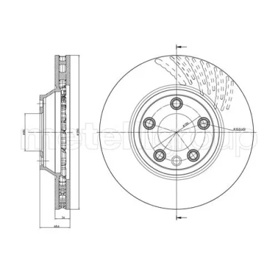 Bilde av METELLI 23 0876C Bremseskiver 350,0 34,0 5 85,0 ventilert spraylakkert PORSCHE: Cayenne, AUDI: Q7, VOLKSWAGEN: Touareg I