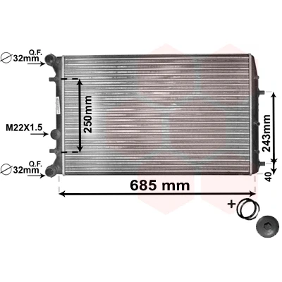 Bilde av VAN WEZEL 76002006 Radiator Aluminium 632 415 23 *** IR PLUS med tilbehør Kjøleribber satt sammen mekanisk VOLKSWAGEN: Polo IV Hatchback