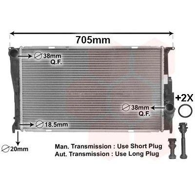Bilde av VAN WEZEL 06002293 Radiator Aluminium 600 345 30 *** IR PLUS med tilbehør adapter Kjøleribber loddet BMW: 3 Touring, 1 Hatchback, Coupé