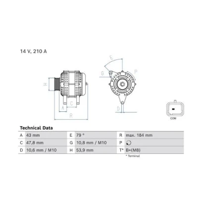 Bilde av Dynamo 14V 210A Bosch 0 986 085 570 citroën, ds, peugeot OE 98 053 434 80, 189 622 80