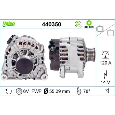 Bilde av VALEO 440350 Dynamo 14V 120A PEUGEOT: 208 I Hatchback, Partner II Van, 5008 I, CITROËN: Berlingo II, C3 Picasso, DS4 Hatchback