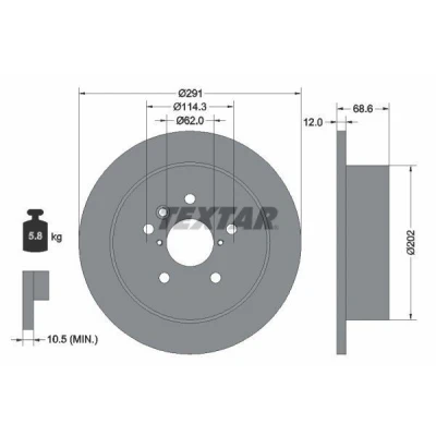 Bilde av TEXTAR PRO 92144203 Bremseskiver 291 12 05/08 114,3 fullt ut belagt uten hjullager, hjulfestebolt, hjulnav TOYOTA: Previa / Estima II