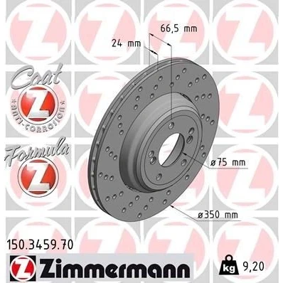 Bilde av ZIMMERMANN FORMULA Z COAT 150.3459.70 Bremseskiver 350 24 7/5 5 120 ventilert, hullet, todelt bremseskive belagt legert / høykull BMW: 3 Sedan