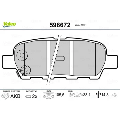Bilde av VALEO 598672 Bremseklosser bakaksel inkl. slitasjevarselkontakt uten antiskrike blikk NISSAN: Qashqai / Qashqai+2 I, X Trail, INFINITI: FX SUV