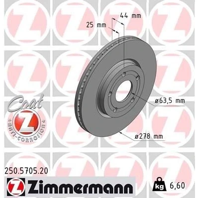 Bilde av ZIMMERMANN 250.5705.20 Bremseskiver 278 25 5/5 5 108 innvendig ventilert belagt FORD: Puma SUV