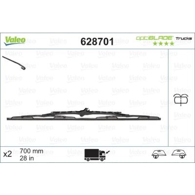 Bilde av Vindusvisker Valeo Optiblade Trucks 628701 700mm på begge sider Standard feste m/haker med integrert spyledyse, rør SCANIA: L,P,G,R,S series