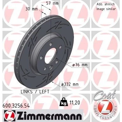 Bilde av ZIMMERMANN 600.3256.54 Bremseskiver 332 30 6/5 5 120 innvendig ventilert, med sliss belagt høy karbon VOLKSWAGEN: Amarok Pick up