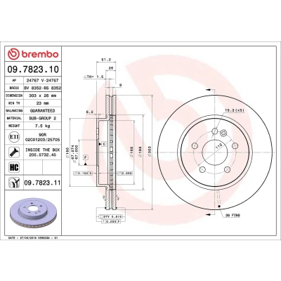 Bilde av BREMBO COATED DISC LINE 09.7823.11 Bremseskiver 303 26 5 innvendig ventilert belagt høy karbon med skruer MERCEDES BENZ: ML Klasse
