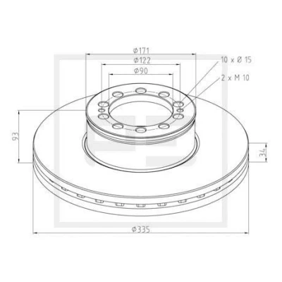 Bilde av PETERS ENNEPETAL 036.126 00A Bremseskiver foran 335 34 10 122 innvendig ventilert RENAULT: Kangoo I Express, I, CLIO 2, MAN: L 2000