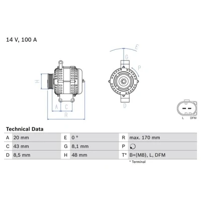 Bilde av BOSCH 0 986 047 220 Dynamo 14V 100A MINI: Hatchback