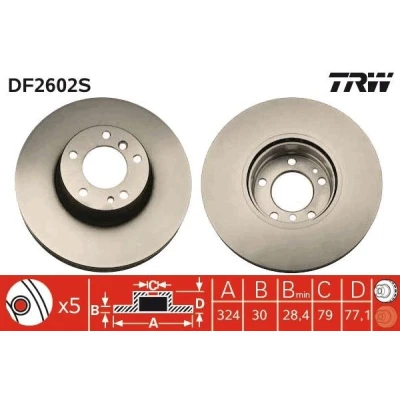 Bilde av TRW DF2602S Bremseskiver 324 30 5 120 ventilert spraylakkert BMW: Touring, Sedan, 7