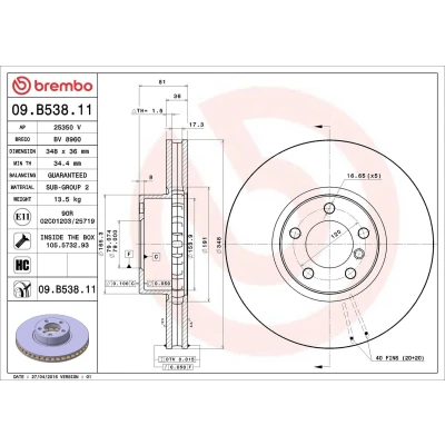 Bilde av BREMBO COATED DISC LINE 09.B538.11 Bremseskiver 348 36 5 innvendig ventilert belagt høy karbon med skruer BMW: 7