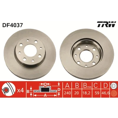 Bilde av TRW DF4037 Bremseskiver 240 20 4 98 ventilert spraylakkert